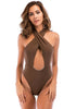 Image of Sexy One Piece Swimsuit Women 2020 Cross Halter High Cut Thong Onepiece Monokini Swimwear Swim Suit Bathing Suit Trikini Black