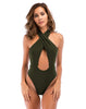 Image of Sexy One Piece Swimsuit Women 2020 Cross Halter High Cut Thong Onepiece Monokini Swimwear Swim Suit Bathing Suit Trikini Black