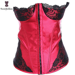 Sexy Red Corset Lingerie With Lace Push Up Bra Adjustable Shoulder Strap Plus Size Women Night Wear Boned Corselet Waist Cincher
