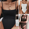 Image of Sexy Reversible Leopard/Solid/Stripe Bandeau One-Piece Bodysuit Monokini Female High Cut Thong Swimwear Women One Piece Swimsuit