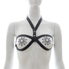 Image of Sexy Underwear PU Leather Bondage Flirting Fetish Adjustable Wireless Open Bra and Nipple Cover Chastity Lingerie for Women