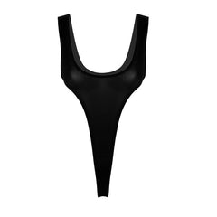Sexy Women Bodysuit High Cut Thong Leotard Sleeveless One Piece Swimsuit Deep U Scoop Neck See Through Erotic Lingerie Monokini