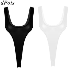 Sexy Women Bodysuit High Cut Thong Leotard Sleeveless One Piece Swimsuit Deep U Scoop Neck See Through Erotic Lingerie Monokini