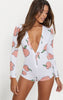 Image of Sexy Women Deep V-neck Bodycon Sleepwear Jumpsuit Bodysuit Shorts Romper Bodysuit Leotard Long Sleeve Print Button Bodysuit New