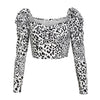 Image of Sexy Women Leopard Crop Tops Blouse Ladies Deep U Collar Long Sleeve Printing Shirts Pullovers High Street Slim Blusa Chemise OL