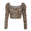 Image of Sexy Women Leopard Crop Tops Blouse Ladies Deep U Collar Long Sleeve Printing Shirts Pullovers High Street Slim Blusa Chemise OL