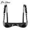Image of Sexy Women Lingerie Black Adjustable Bralette Nightwear Open Cup Bra Spaghetti Straps Bra Wetlook Faux Leather Bra Tops Clubwear
