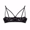 Image of Sexy Women Lingerie Erotic Wetlook Faux Leather Bra Top Adjustable Spaghetti Straps Half Open Cup Bra Tops Wire-free Unlined Bra