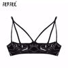 Image of Sexy Women Lingerie Erotic Wetlook Faux Leather Bra Top Adjustable Spaghetti Straps Half Open Cup Bra Tops Wire-free Unlined Bra