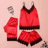 Image of Sexy Women Pajamas 3 Pieces Sets Satin Sleepwear Pijama Silk Home Wear Embroidery Sleep Lounge Pyjama with Chest Pads