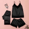 Image of Sexy Women Pajamas 3 Pieces Sets Satin Sleepwear Pijama Silk Home Wear Embroidery Sleep Lounge Pyjama with Chest Pads