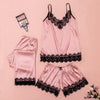 Image of Sexy Women Pajamas 3 Pieces Sets Satin Sleepwear Pijama Silk Home Wear Embroidery Sleep Lounge Pyjama with Chest Pads
