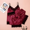Image of Sexy Women Pajamas 3 Pieces Sets Satin Sleepwear Pijama Silk Home Wear Embroidery Sleep Lounge Pyjama with Chest Pads
