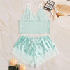 Image of Sexy Women Striped Satin Silk Lace Sleepwear Lace Floral V Neck Sleeveless Lingerie Tops+Nightwear Shorts Women Pajamas Sets
