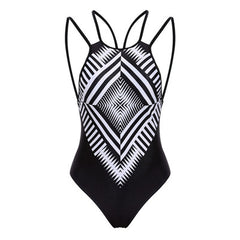 Sexy Women's One Piece Geometric print Swimsuit Backless High Neck Swimwear Bathing Monokini Push Up Padded Bikini  swim suit