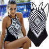 Image of Sexy Women's One Piece Geometric print Swimsuit Backless High Neck Swimwear Bathing Monokini Push Up Padded Bikini  swim suit