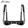 Image of Sexy Womens Wetlook Faux Leather Bra Adjustable Spaghetti Straps Wire-free Bra Half Bra Lingerie Open Cup Bra Tops for Nightclub