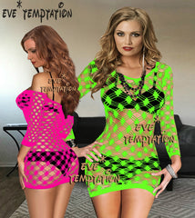 Sexy crochet Fish Net Lingerie Babydoll dress Underwear costumes sleepwear Chemises costumes Nightgown long sleeve  W052