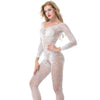 Image of Sexy lingerie Body Clothes suspenders Mesh stockings Lingerie Fishnet and Lace  long Sleeved Floral Lace Crotchless Bodystocking