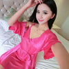Image of Sexy lingerie Set Sleep dress Women Sleepwear Backless Satin Chemise Slip deep v Nightwear Lace Nightgown Female Home Night Gown