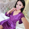 Image of Sexy lingerie Set Sleep dress Women Sleepwear Backless Satin Chemise Slip deep v Nightwear Lace Nightgown Female Home Night Gown