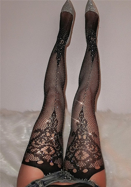 Sexy plus size tights rhinestone pantyhose collant femme fishnet Stockings medias de mujer Erotic tenu Lingerie bas erotique 028