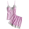 Image of Silk Sexy Lace Women Pajamas Shorts Suit Korean Sexy Sleeveless Sleepwear 2PC Set Lingerie Ladies Nightwear Underwear Babydoll#W