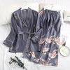 Image of Silky Satin Women 2PCS Pajamas Set Summer Kimono Robe&Pants Sleepwear Suit Animal Print Nightwear Casual Home Wear Pyjamas