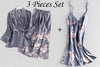 Image of Silky Satin Women 2PCS Pajamas Set Summer Kimono Robe&Pants Sleepwear Suit Animal Print Nightwear Casual Home Wear Pyjamas