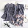 Image of Silky Satin Women 2PCS Pajamas Set Summer Kimono Robe&Pants Sleepwear Suit Animal Print Nightwear Casual Home Wear Pyjamas