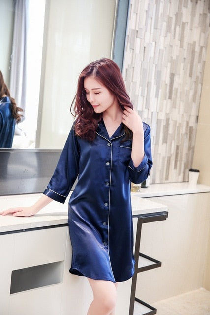 Size M-XXL Sleep Lounge Nightgowns & Sleepshirt Sleepwear BF Style Night Dress Nightwear Women Sexy Lingerie Indoor Dress