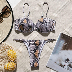 Snake print bikini Push up swimsuit female bathing suit String thong Brazilian bikini 2020 High cut swimwear women Sexy biquini