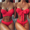 Image of Solid Bandeau Bikini Set 2019 Sexy Swimsuit Women Bikini Brazilian Thong Swimwear Female Halter top Bathing Suit Swimming Wear