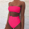 Image of Solid Bandeau Bikini Swimwear Women Push Up Buckle Swimsuit High Waist Bikini Set Beach Wear Bathing Suit Brazilian Biquini