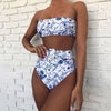 Image of Solid Bandeau Bikini Swimwear Women Push Up Buckle Swimsuit High Waist Bikini Set Beach Wear Bathing Suit Brazilian Biquini