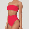 Image of Solid Bandeau Bikini Swimwear Women Push Up Buckle Swimsuit High Waist Bikini Set Beach Wear Bathing Suit Brazilian Biquini