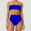 Image of Solid Bandeau Bikini Swimwear Women Push Up Buckle Swimsuit High Waist Bikini Set Beach Wear Bathing Suit Brazilian Biquini