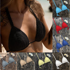 Solid Bikinis Mujer Swimsuit Crochet Red Bikini Top Knit Sexy Bikinis Women's Swimming Bra Large Female Swimwear S - XL 2019 New