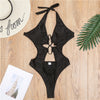 Image of Solid swimwear women 2020 Halter swimsuit female Bandage one piece suit Hollow out bathing suit beach bathers High cut bodysuits