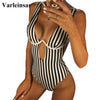Image of Striped V shape Wire One Piece Swimsuit Women Swimwear Female V-bar Underwired Bather 2019 Bathing Suit Swim Lady Monokini V472