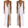 Image of Summer Maxi Dress Women Solid Sexy Deep V-Neck Sleeveless Spaghetti Strap Backless High Split Long Sundress Vestidos