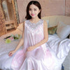 Image of Summer Sexy Satin Night Dress Women Big Size 4xl Silk Nightgown Women Lace Lingerie Nightdress Sleeveless Nightie Sleepshirts