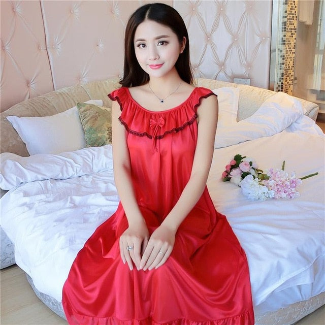Summer Sexy Satin Night Dress Women Big Size 4xl Silk Nightgown Women Lace Lingerie Nightdress Sleeveless Nightie Sleepshirts