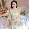 Image of Summer Sexy Satin Night Dress Women Big Size 4xl Silk Nightgown Women Lace Lingerie Nightdress Sleeveless Nightie Sleepshirts