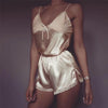 Image of Summer V-Neck Satin Pajamas Sets Women Sexy Lingerie Sleepwear Vest+Shorts Babydoll Lace Pajamas Set For Women Underwear