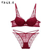 Image of Super Gather Fashion Black Underwear Women Bra Set Push Up Brassiere Cotton Thick Deep V Sexy Bras Lace Lingerie Sets Embroidery