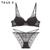 Image of Super Gather Fashion Black Underwear Women Bra Set Push Up Brassiere Cotton Thick Deep V Sexy Bras Lace Lingerie Sets Embroidery
