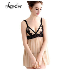Suzhan Women Exotic Apparel Sexy Erotic Lingerie Lenceria Sexy Babydolls Chemises Translucent Perspective Halter Neck Sleepwear