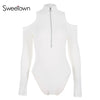 Image of Sweetown Autumn Black Long Sleeve Bodysuit Winter 2018 Elegant Turtleneck Body Femme Sexy Strapless Hollow Out Bodycon Bodysuits
