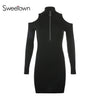 Image of Sweetown Autumn Black Long Sleeve Bodysuit Winter 2018 Elegant Turtleneck Body Femme Sexy Strapless Hollow Out Bodycon Bodysuits